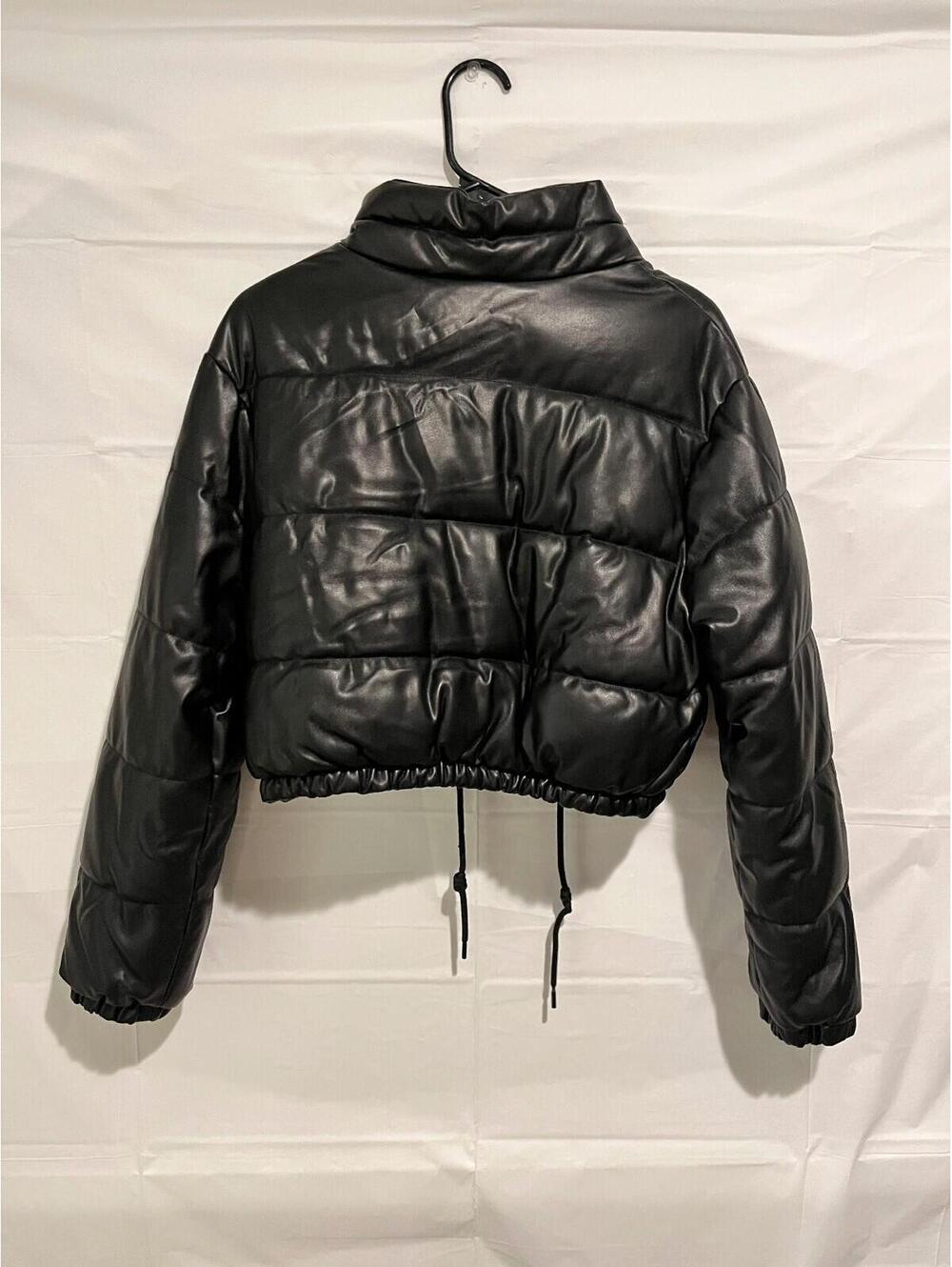 Love Tree Ladies Faux Leather Cropped Puffer Jacket Black Size Womens Small - Picture 6 of 11